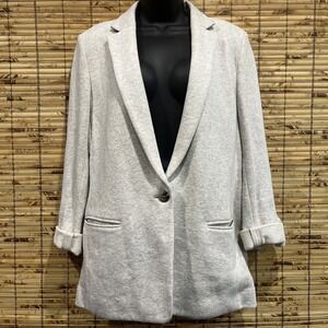 Ann Taylor Womens 10 Knit Blazer Jacket Gray Single Button Cuff Sleeves Business